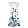 thumbnail image 3 of Alkepwun Girls' Dresses Ruffle Sleeve Pleated Casual Swing Boho Floral Print Dresses Round Neck Layered A Line Party Vacation Maxi Dress 6 months-15 years, 3 of 4