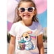 thumbnail image 1 of Yoko'S Selection: Stylish Girls' T-Shirt Featuring a Rabbit And Milk Tea Print, Made of Soft And Stretchy Fabric with a Comfortable Round Neck And Short Sleeves, Perfect for Summer Wear for Kids., 1 of 5