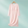 thumbnail image 2 of Tnhcen Women's Cotton Button Crew Neck Sleep Dress - Built-in Bra Long Sleeve Loungewear Loose Fit Basic Home Dress for Women M-2XL Sizes Soft Casual Pajama Gown for Bedtime & Daily Wear, 2 of 5
