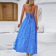 thumbnail image 5 of Wycnly Summer Dresses for Women Sundresses for Women Pleated Slit Swing Elastic Waist Beach Spaghetti Strap Maxi Dress Girls Elegant Floral V-Neck Sleeveless Long Sun Dresses, 5 of 7