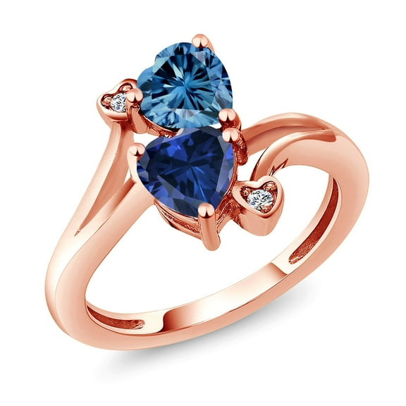 Gem Stone King 18K Rose Gold Plated Silver Persian Blue Moissanite Blue Created Sapphire and White Lab Grown Diamond Ring for Women (1.63 Cttw, Heart Shape 6MM, Gemstone Birthstone, Size 6)