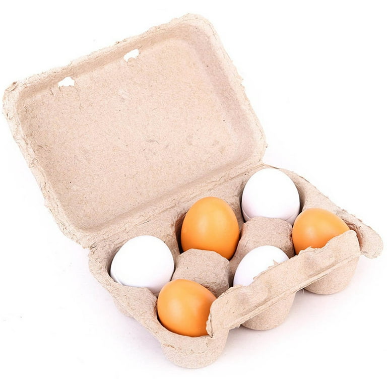  WHOHOLL Wooden Eggs, 6 Pcs Fake Eggs with Holder, Play Eggs for  Kids Kitchen, Realistic Fake Food Egg Toys for Pretend Play, Wooden Play  Food for Crafts Easter DIY Decoration(Natural) 