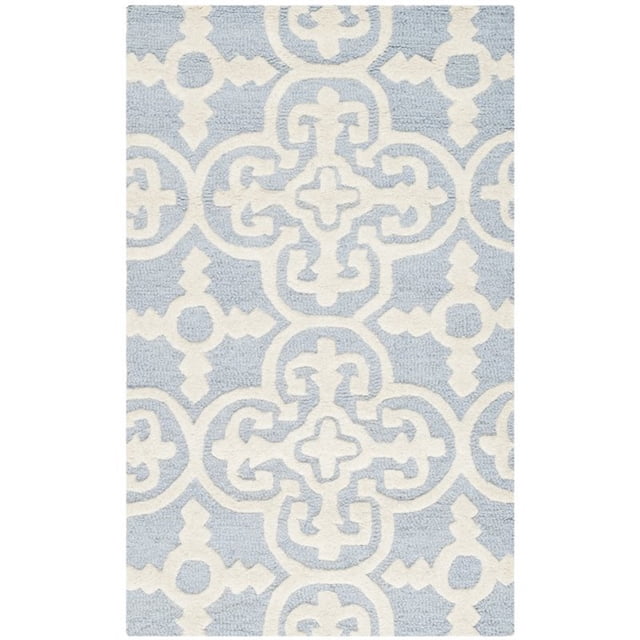 Safavieh Cambridge Collection CAM133A Handmade Moroccan Geometric Light Blue and Ivory Premium Wool Area Rug (3' x 5')