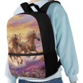 thumbnail image 4 of Uourmeti Running Horses Purple Flower Field Backpack for Students, 17 Inch Durable Large Capacity School Backpack for Travel Night Out, 4 of 6