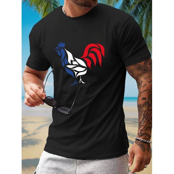 Men's Casual & Sporty T-Shirt with Unique Chicken Print - Breathable, Stretch Fabric for Outdoor Activities, Summer Wear