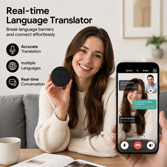 Real-Time Translator – 144-Language Voice Translation Device with App Sync, Recording, and Copy-Paste for Travel, Business, and Study (Black, 17.7g)