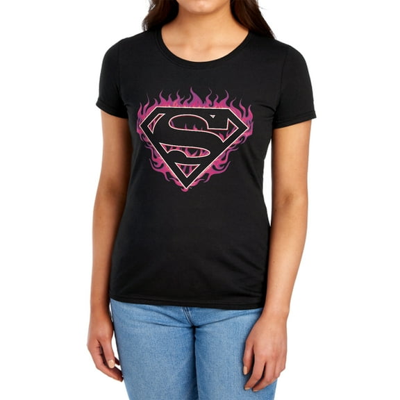 Superman Fuchsia Flames Women's T Shirt (Small) Black
