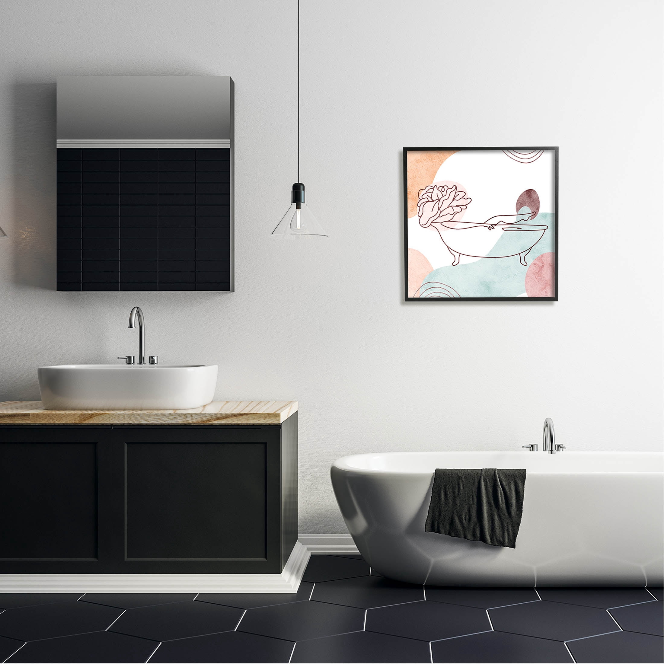 Pastel Geometric Bathtub Flower Botanical & Floral Graphic Art Black Framed Art Print Wall Art