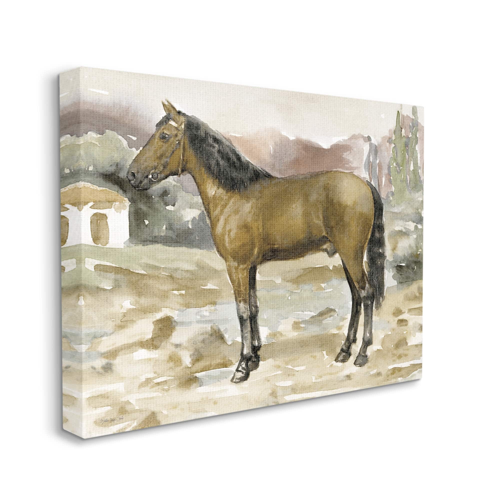 Stupell Rural Brown Horse Country Scene Animals & Insects Painting Gallery Wrapped Canvas Print Wall Art