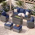 thumbnail image 2 of UDPATIO Patio Furniture Set with 44" Fire Pit Table, 6 Pieces Wicker Outdoor Couch with Rocking Swivel Chairs, Ottomans and Thick Cushions for Backyard, Blue, 2 of 9