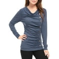 thumbnail image 1 of INSPIRE CHIC Women's Cowl Neck Long Sleeve Top Button Decor Ruched Front Regular Fit Pullover Top L Blue, 1 of 6