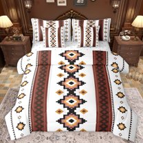Homewish Rustic Aztec 7pcs Bedding Comforter Set,Bohemain Geometric Triangle Queen Bedding Sets,White Brown Queen Sheet Sets For Men Women,Ultra Soft Home Decor Reversible