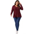 thumbnail image 3 of DARING DIVA Women's Plus Knit Tops V Neck Button Stretch Sweater 3X Burgundy, 3 of 6