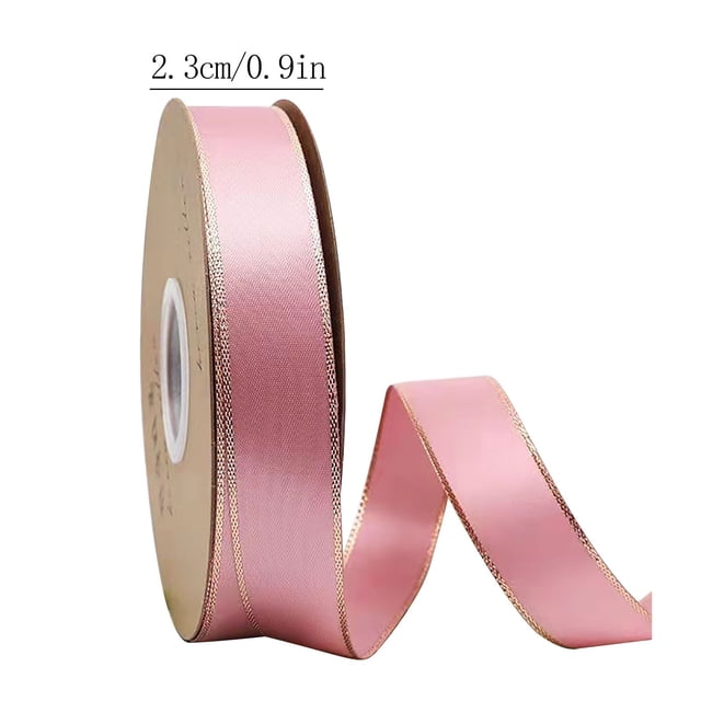 Gold Ribbon for Christmas Tree,Gold Ribbon for Gift Wrapping 2.3Cm Double Gold Edged Polyester Ribbon Gift Flower Packaging Ribbon Decoration Ribbon Diy Ribbon Flowers for Decoration