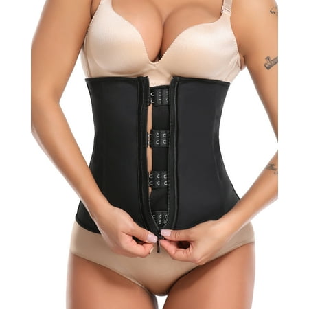

SLIMBELLE Plus Size Corset Body Shaper Latex Rubber Waist Trainer Underbust Zipper Slimming Cincher Black