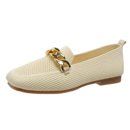

ZHAGHMIN Womens Casual Shoes Ladies Fashion Solid Color Breathable Knitted Metal Chain Decorative Flat Sole Casual Shoes Casual Dress Shoes For Women Comfy Sandals Womens Casual Dress Shoes Women Co