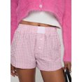 thumbnail image 3 of Rdhnmea Womens Plaid Shorts Button Contrast Color Elastic Waist Lounge Shorts, 3 of 9