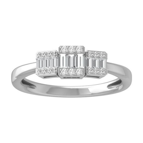 ARAIYA FINE JEWELRY 10K White Gold Baguette and Round Diamond Cluster Engagement Ring (1/3 cttw, I2-I3 Clarity, I-J Color) Size 8