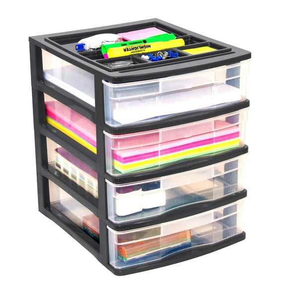 Gracious Living 4-Drawer Desktop/Countertop Storage Organizer Drawer, Black
