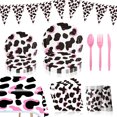 thumbnail image 4 of Vajilla de fiesta de cumpleaños con diseño de vaca negra y rosa, decoración con globos triangulares, suministros desechables para fiestas de cumpleaños, 4 of 5