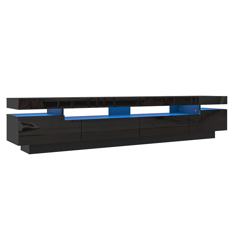 ChVans 82.7" LED TV Stand for 80-90" TVs, Black Gloss photo 2