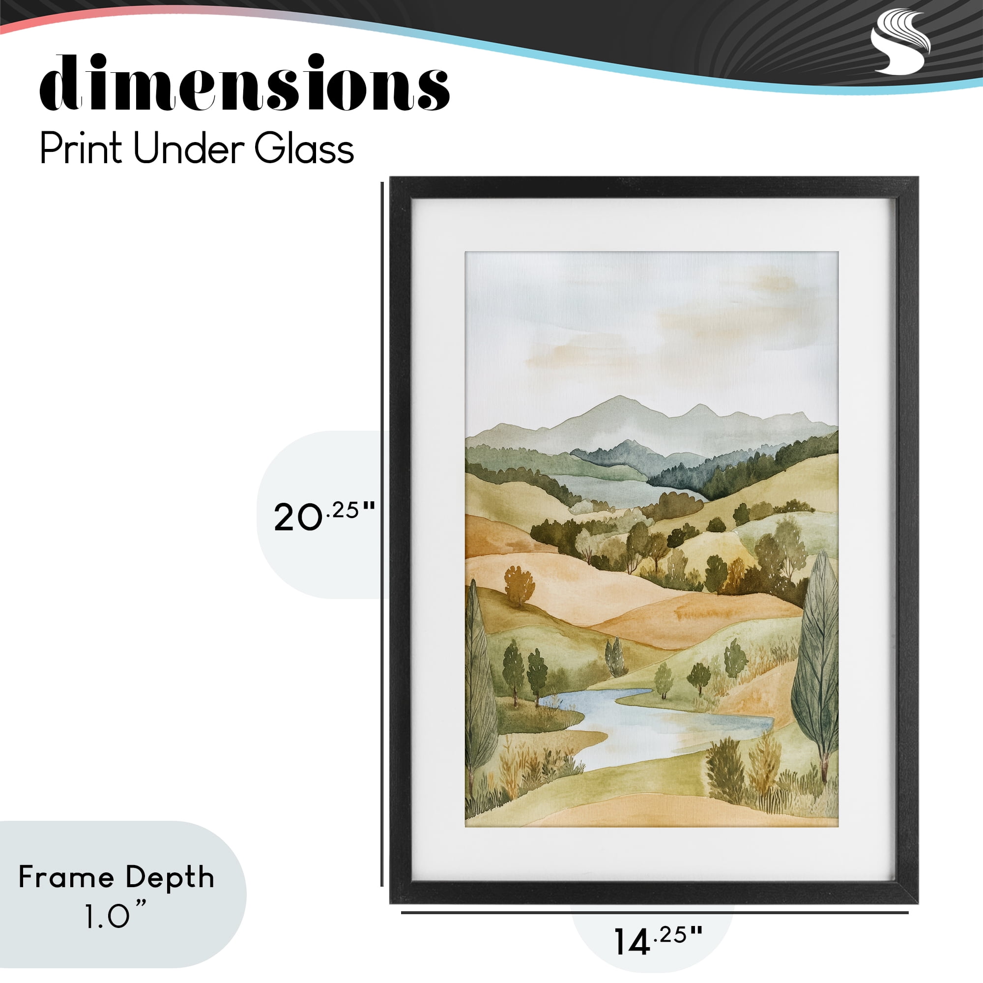 Stupell Industries Watercolor Hills & Tranquil Valley Black Framed Print Under Glass, design by Petal Prints Design