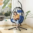 thumbnail image 2 of Swing Egg Chair, Wicker Hanging Chair with Stand and Cushion, Heavy Duty Frame, for Indoor/Outdoor, Patio, Poolside, Balcony, Bedroom, 300 lbs Capacity, Navy, D6525, 2 of 9