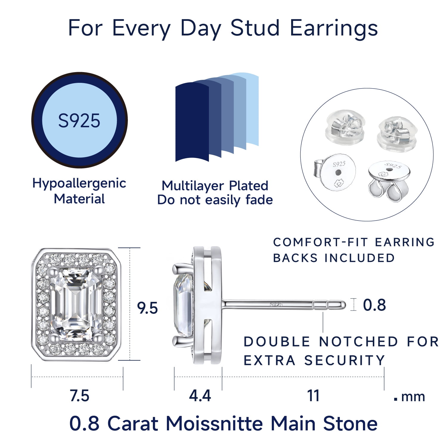 MomentWish Moissanite Stud Earrings for Women 925 Sterling Silver Earrings for Mom Wife Valentine Mother's Day Gift