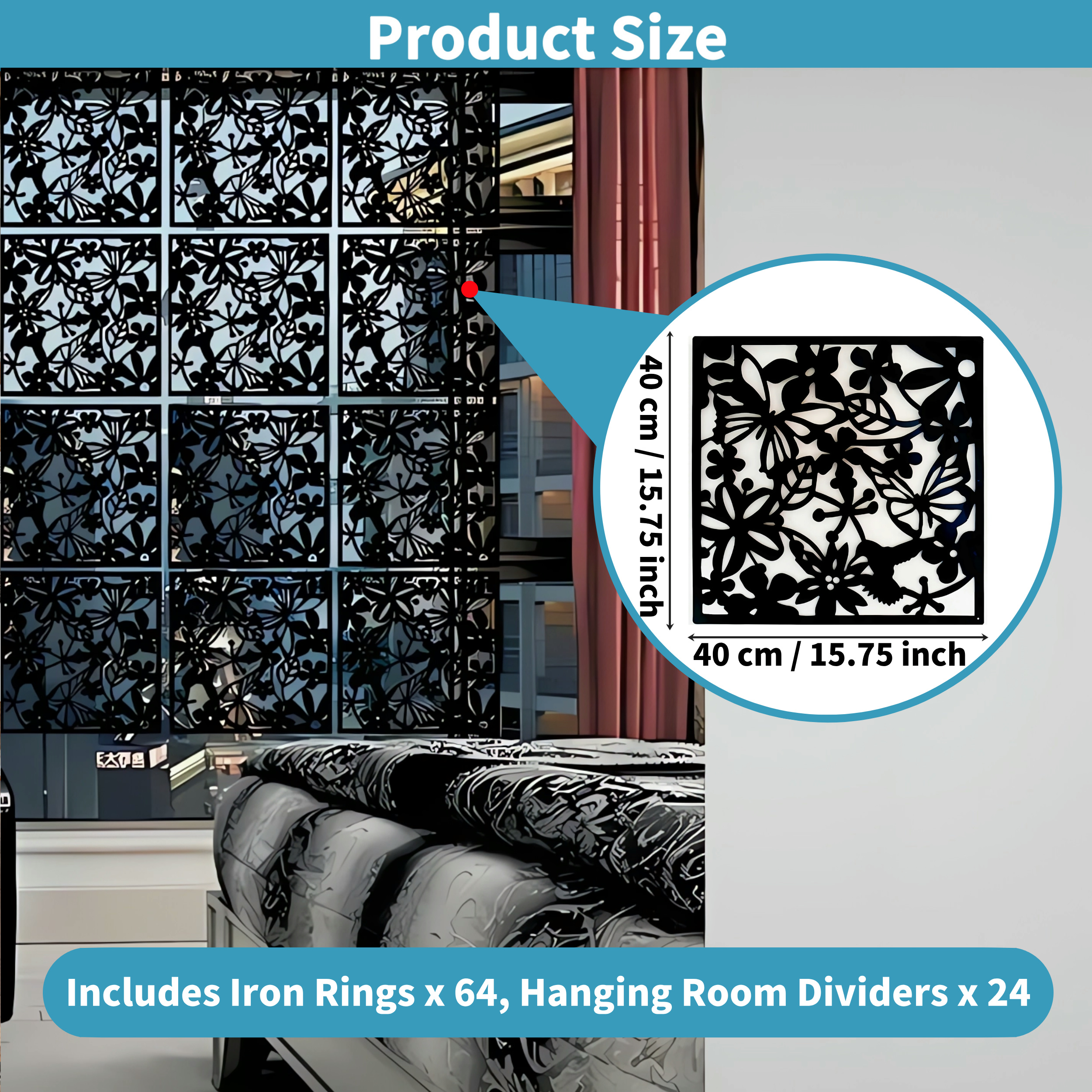 Qunbio 24 PCS Hanging Room Divider, PVC Screen Panels Decorative Screen Divider for Bedroom Living Room Home Office