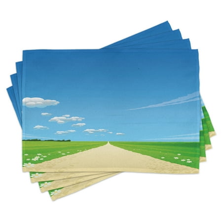 

Nature Placemats Set of 4 Path Road Background with Open Sunny Sky Clouds Daisy Flowers Picture Washable Fabric Place Mats for Dining Room Kitchen Table Decor Sky Blue Green Cream by Ambesonne