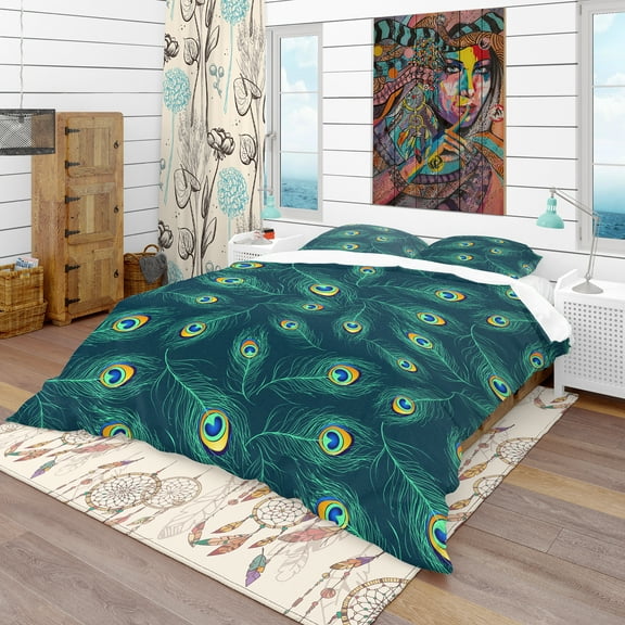 Designart 'Pattern of Peacock Feathers' Modern & Contemporary Duvet Cover Set