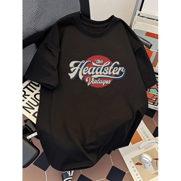 Men's Vintage Graphic T-Shirt - 100% Cotton Oversized Streetwear Tee with Retro "The Headster Vintage" Print, 220gsm Breathable Summer Casual Short Sleeve Shirt, Machine Washable