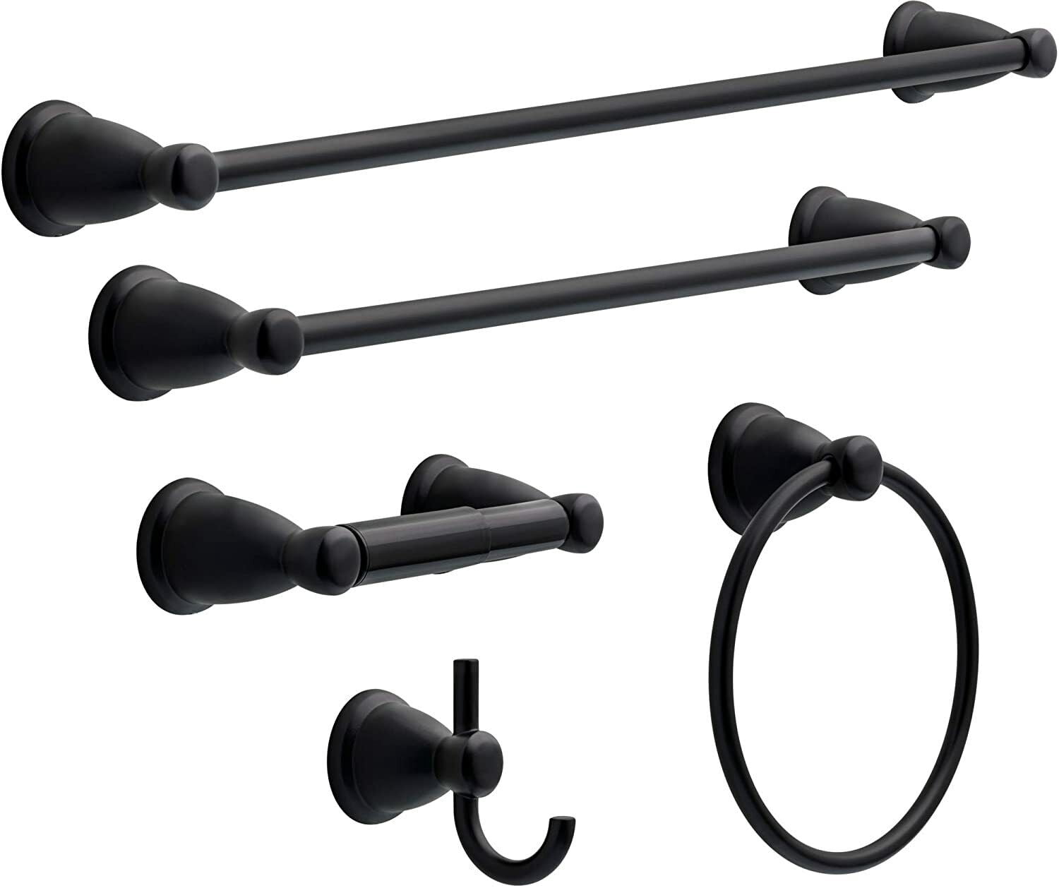 Bathroom Bath Hardware Accessories Set Towel Bar Kit 5 Piece Matte Black - Walmart.com