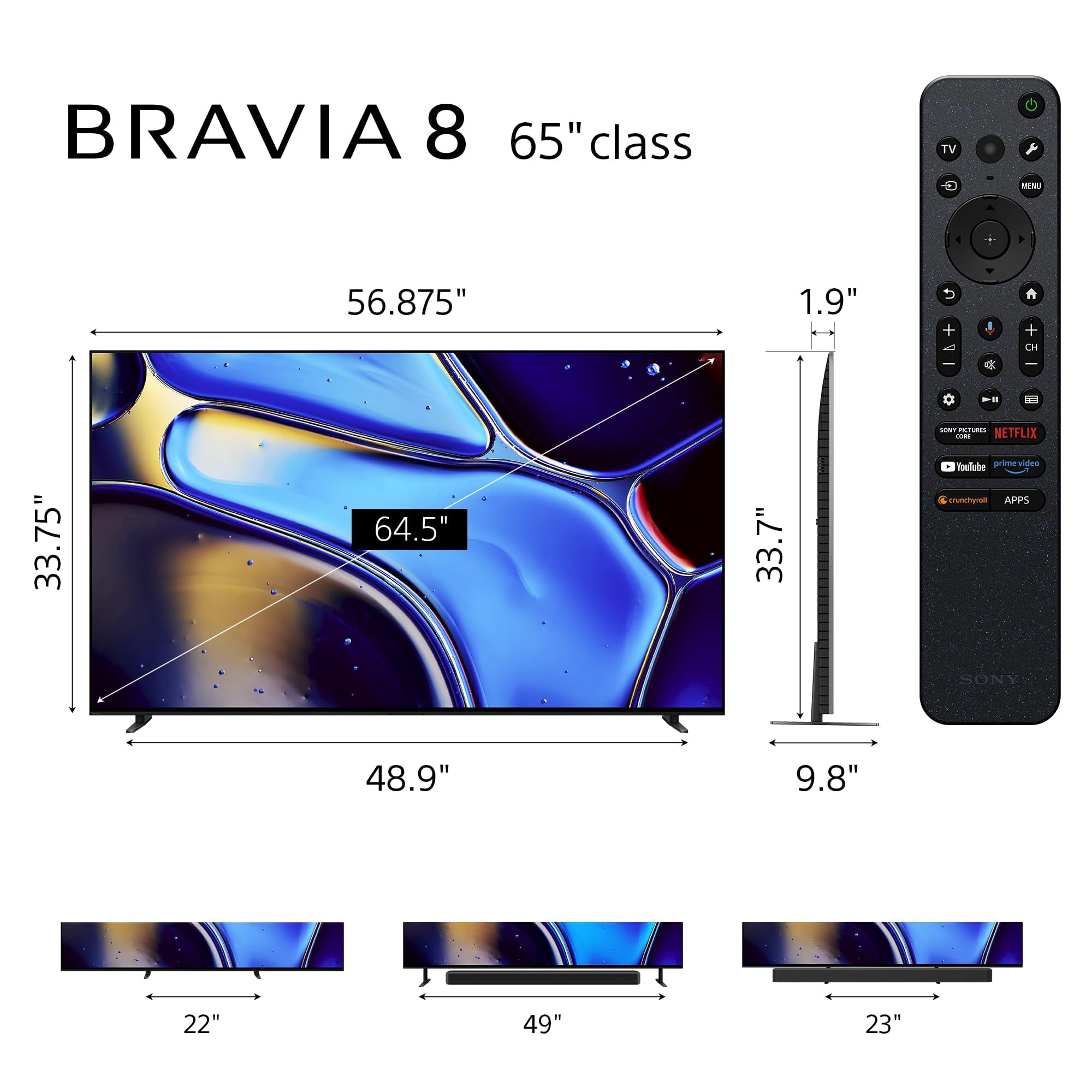Restored Sony K65XR80 BRAVIA 8 65 inch 4K HDR Smart OLED TV 2024 Bundle with 2 YR CPS Enhanced Protection Pack (Refurbished)