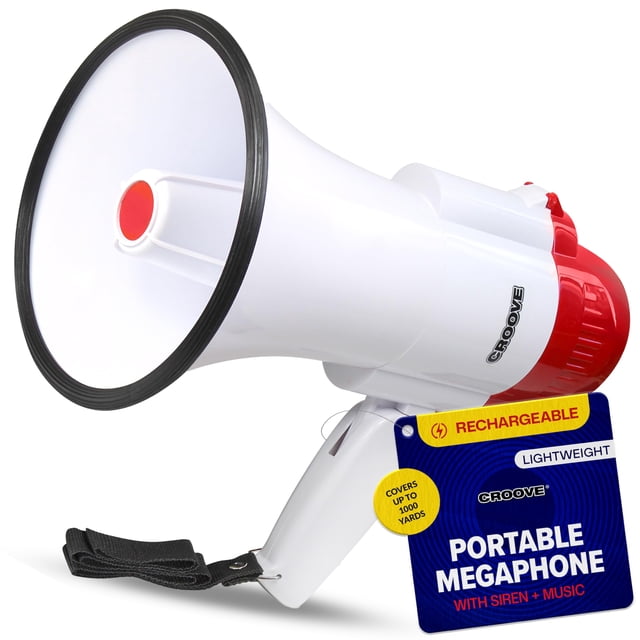Megáfono Croove, recargable, alcance de voz de 1000 yardas, 30 W