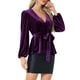 thumbnail image 4 of BLUSA DE VELVET V CUELLO LARGO DE LAS MUJERES INSPIRE CHIC CON CINTURA CON LAZO Y HEMO PEPLUM S PÚRPURA, 4 of 5