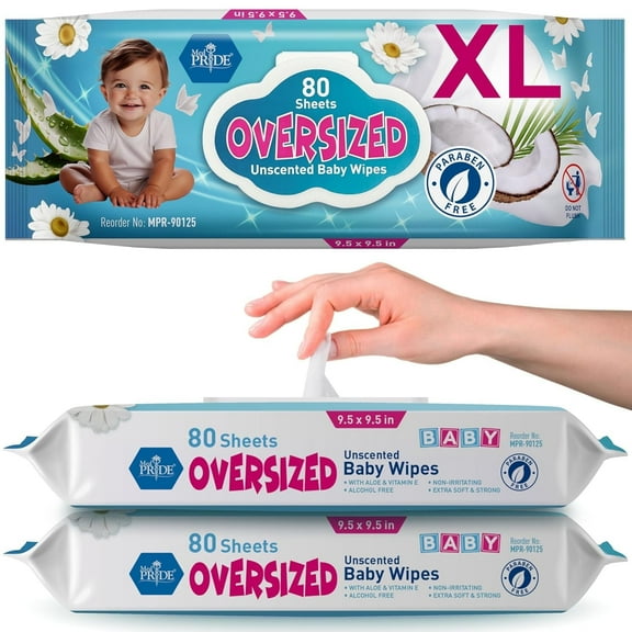 MED PRIDE Oversized Unscented Baby Wipes Alcohol Free Wet Wipes with Aloe Vera & Vitamin E, 12-Pack