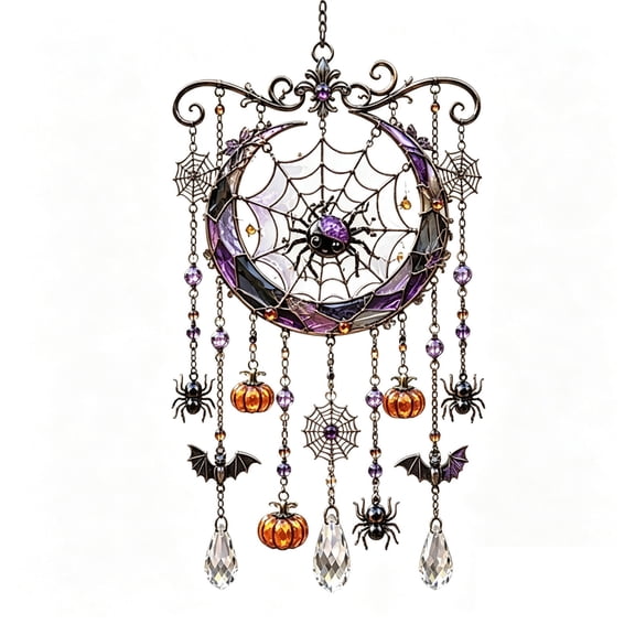 Floleo Halloween Acrylic Suncatcher Wind Chime 8x11 in, Colorful Light Reflecting Hanging Ornament for Window Garden, Spooky Party Decor Gift