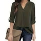 thumbnail image 2 of Blusa simple sólida, blusa casual de manga larga con cuello en V, ropa de mujer, 2 of 4