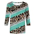 thumbnail image 5 of Sakmal 3/4 Sleeve Ladies Tops Green Leopard Print Striped Crew Neck Pullover Womens T Shirts, 5 of 5