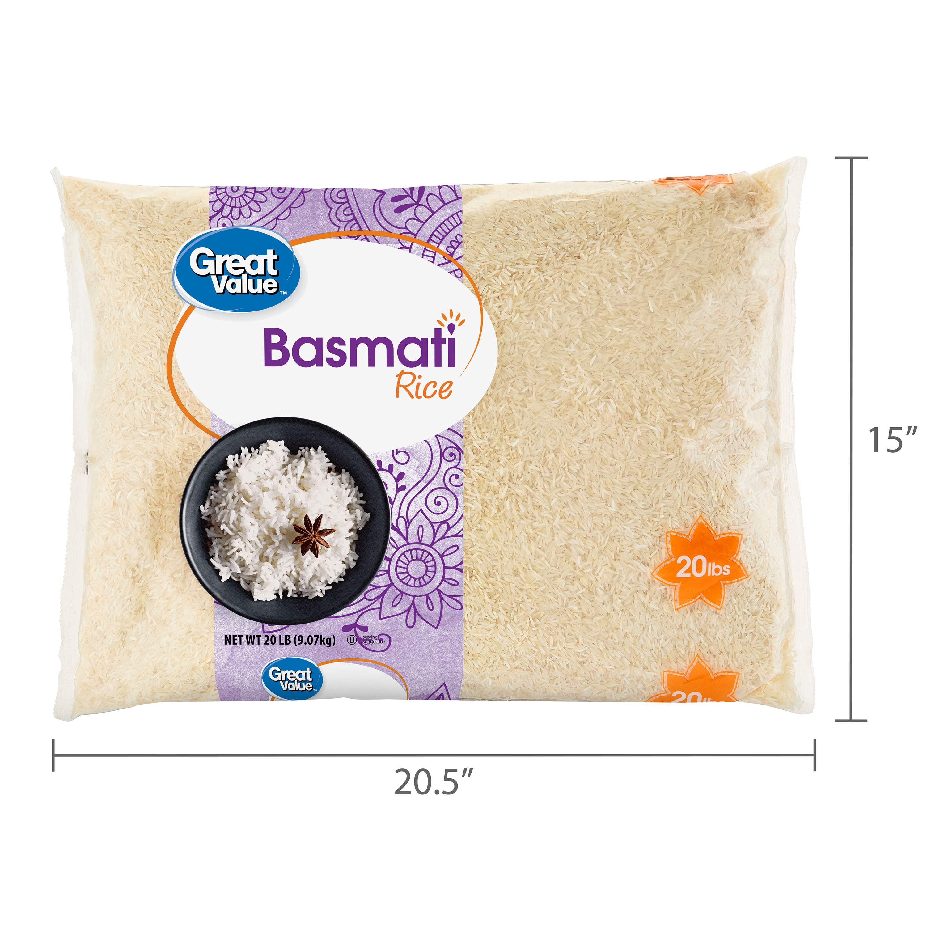 (4 pack) Great Value Basmati Rice, 20 lb