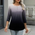 thumbnail image 6 of IROINNID Ladies Fashion Printed Casual Button Round Neck Three Quarter Sleeve T Shirt Loose Fit Comfortable Soft Breathable Everyday Wear Stylish Trendy Top(Black#1,M), 6 of 8