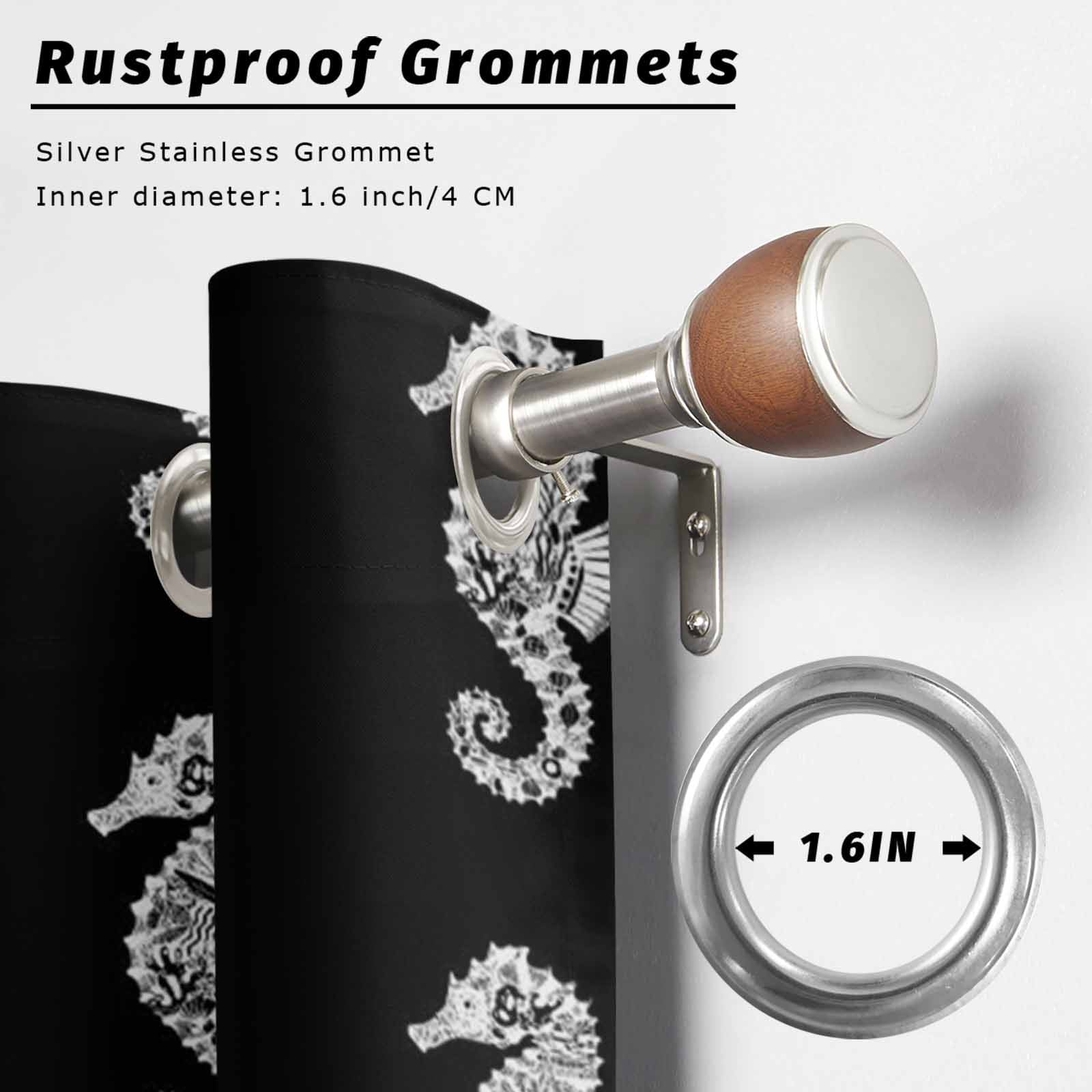 White Seahorse Outdoor Curtains for Patio, Watercolor Retro Summer Coral Ocean Black Background Sunshade Privacy Drapes Grommet Waterproof Outside Curtains for Porch/Cabana/Balcony 54"x 108", 1 Panel
