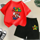 thumbnail image 3 of Conjunto de 2 piezas de camiseta y pantalones cortos de Mario de manga corta de verano para niños y niñas de 3 a 12 años, conjunto deportivo informal para niños, 3 of 5