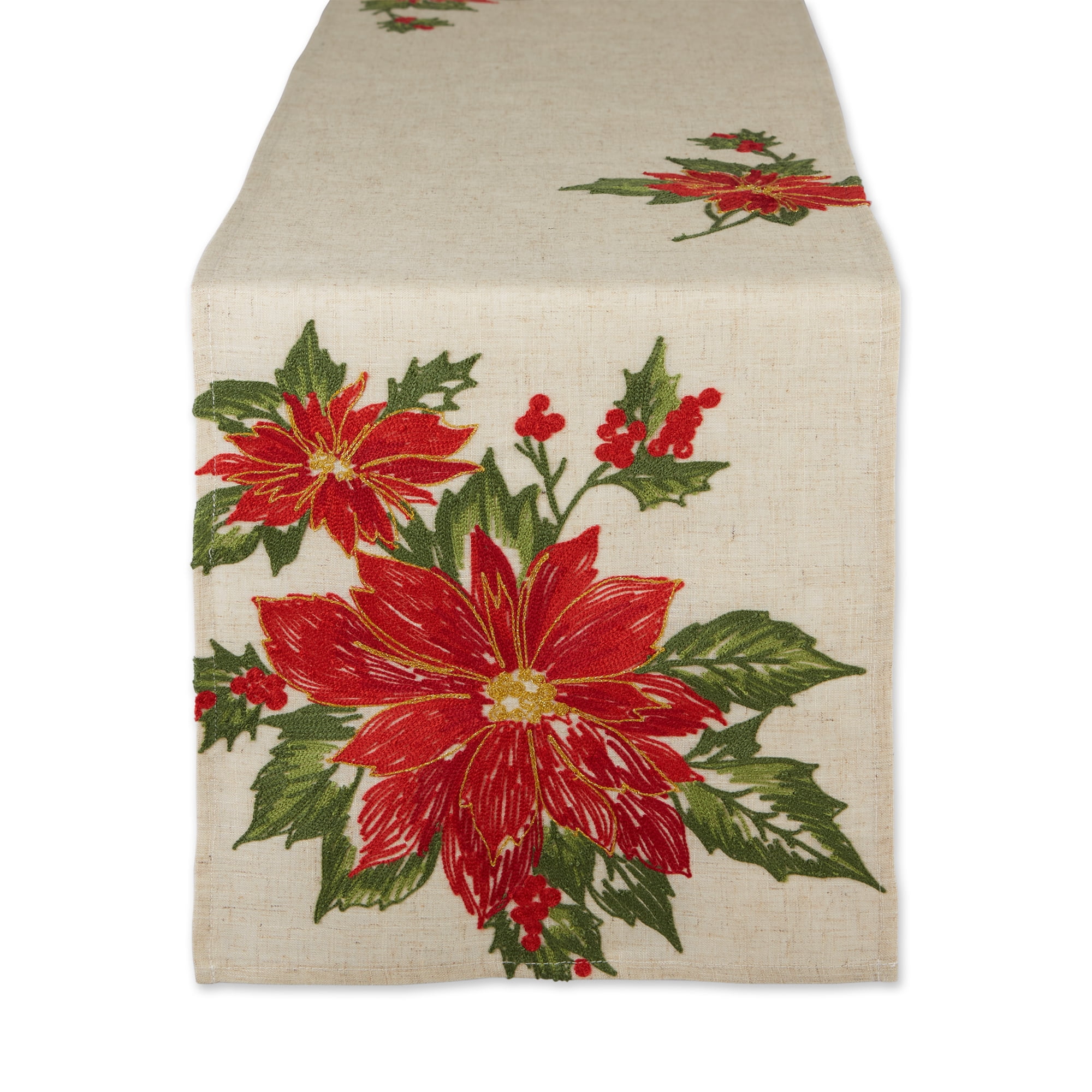 Floral Spruce ~ Christmas Poinsettias Tapestry Table Runner 