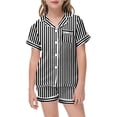 thumbnail image 2 of Pyjamas en Satin pour Filles Pyjamas à Rayures pour Filles Ensemble de Pyjama 2 Pcs à Manches Courtes pour Garçons Adolescents, 2 of 4