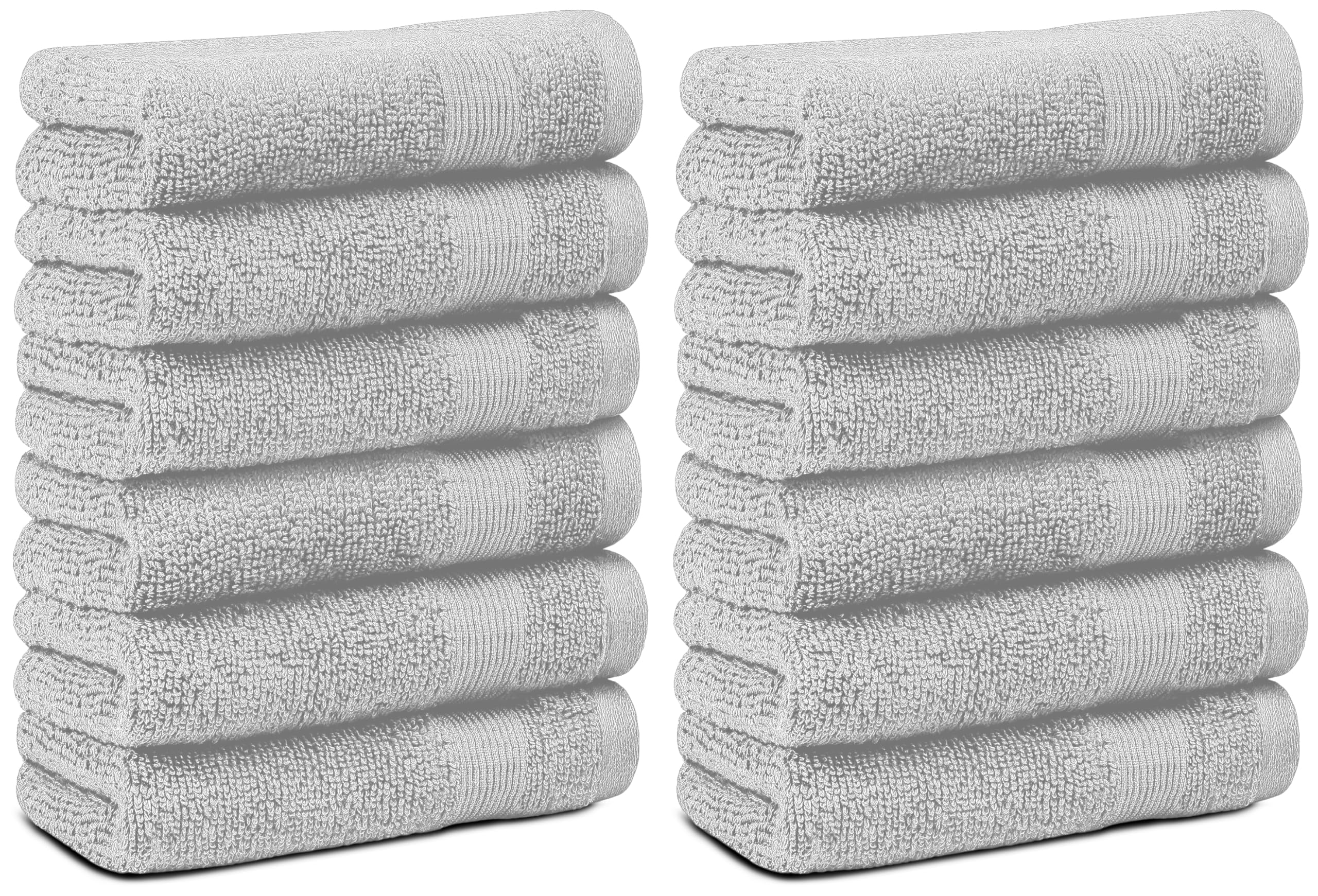 White Classic Resort Collection Soft Washcloth Face & Body Towel Set | 12x12 Luxury Hotel Plush & Absorbent Cotton Washclothes [12 Pack, Dolphin Grey]