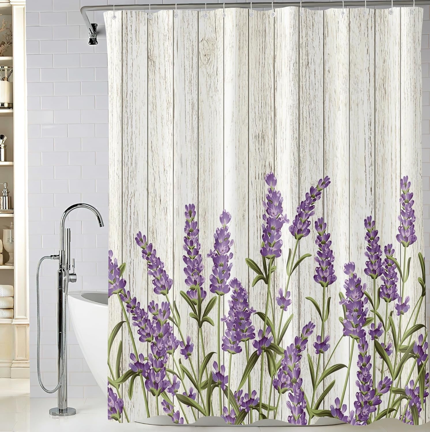 Extra Long Lavender Floral Bathroom Shower Curtain, Waterproof Fabric Purple Flower Farmhouse Shower Curtain 72"W x 72"L (Pack of 1)
