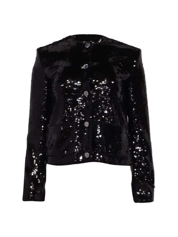 Pre-Owned Theory Sequin Pocket Cropped Jacket in Black Polyester