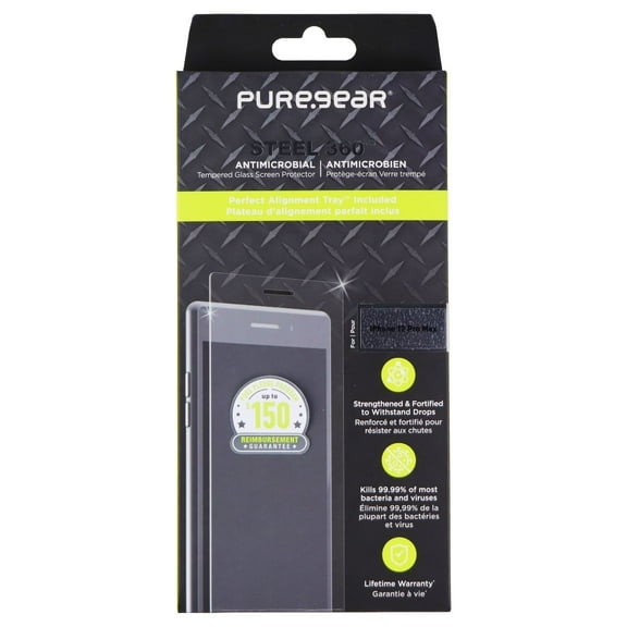 PureGear Steel 360 Tempered Glass Protector for iPhone 12 Pro Max - Clear